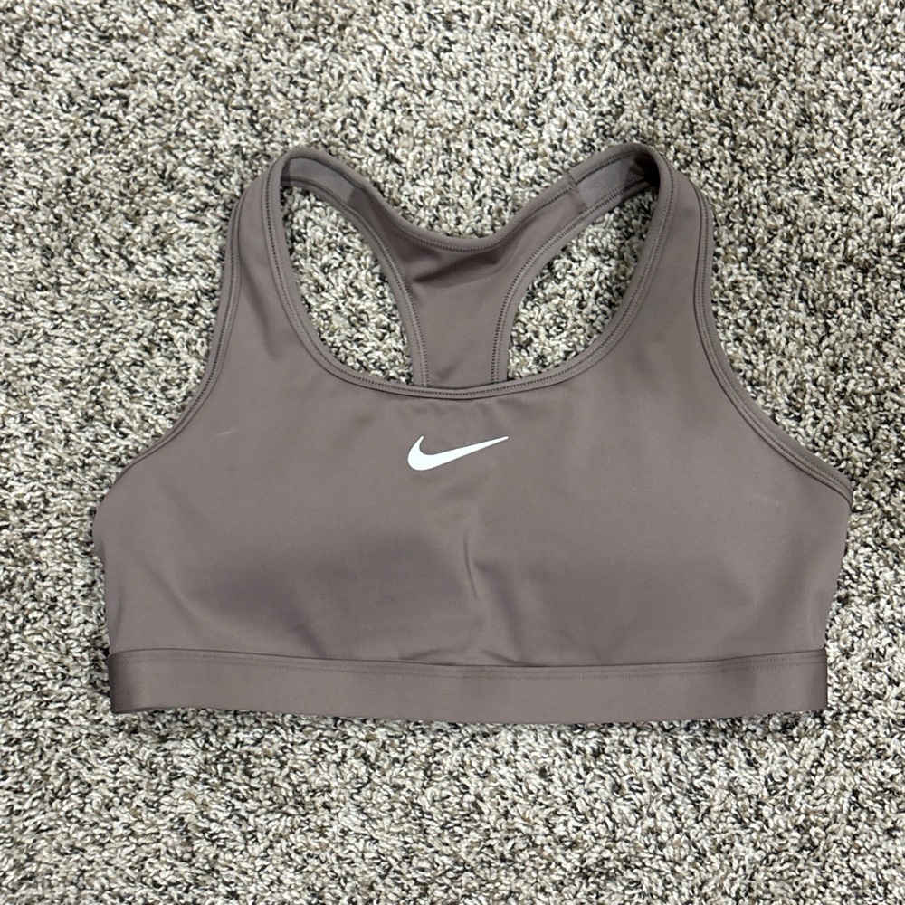 Nike Taupe Racerback Sports Bra with White Swoosh